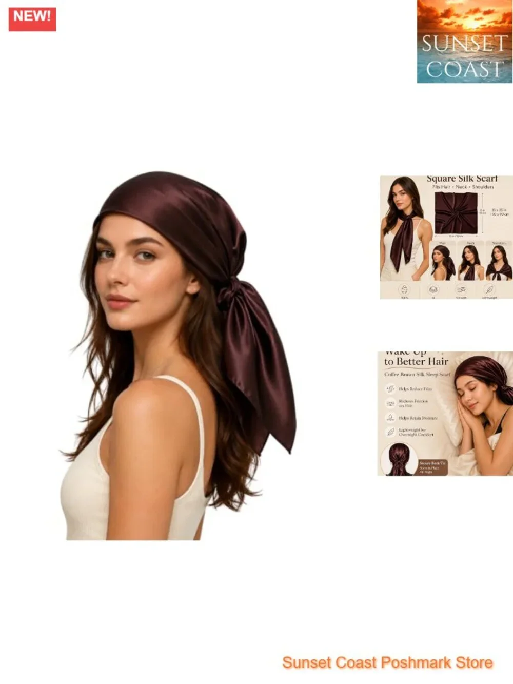 6A Mulberry Silk 35x35 Head Scarf Anti-Frizz Hair Wrap Gift Box